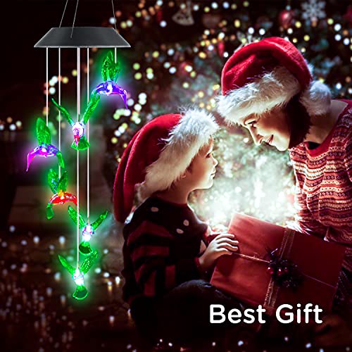 Solar Hummingbird Wind Chimes, Mobile Hanging Wind Chime for Outside, Color Changing Windchimes for Garden/Patio, Decor Gifts for Mom, Wife, Grandma