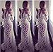 Yomoko Sexy Deep V-Neck Long Sleeve Lace Beach Dress See-through Maxi Dress, White ,X-Large