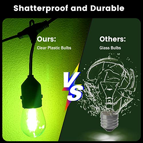 QQARORSUN Colored String Light Outdoor Remote Control, Dimmable Waterproof &Shatterproof E26 Bulb String, 15 Sockets Linkable Commercial Grade Hanging 48ft String Light RGB for Café, Backyard, 1-Pack