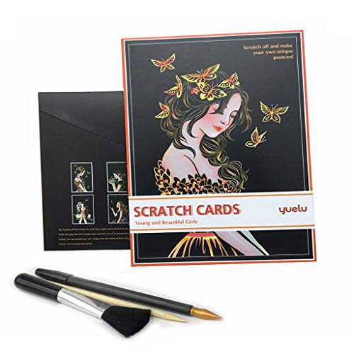 Eraimp Scratch & Sketch Art Paper A4 for Kids & Adults, Scratch Art Rainbow Painting Paper, Night View Scratchboard, Sketch Pads, Engraving Art Set: 4 Scratch Cards, Scratch Drawing Pen, Clean Brush - Thumbnail 6