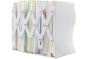 JIARI Book Ends, White Decorative Metal Iron Bookends Holder Stand Desk Nonskid Adjustable Bookend (White)
