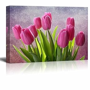 Purple Bouquet of Tulips - Colorful Floral Images - Beautiful Photographs with Weathered Texture - Canvas Art Home Art - 12x18 inches