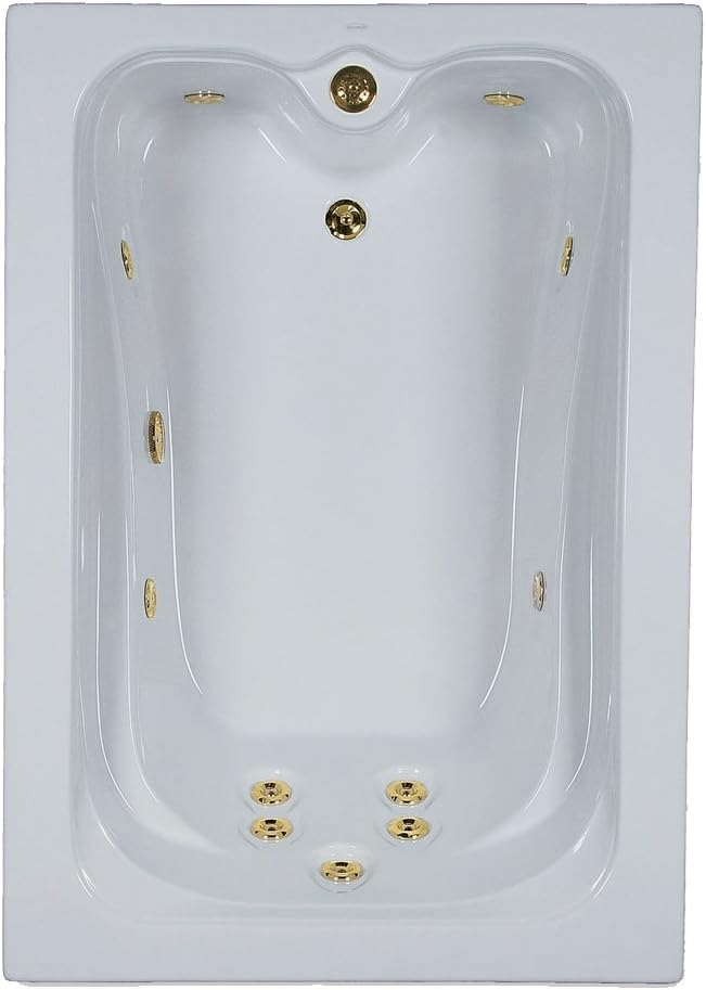 60"x42" Elite Watertech Whirlpool BathTub Includes Top Overflow and Drain - White Tub with Polished Brass Jets
