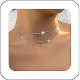 Andelaisi Bohemian Layered Pearl Necklace Choker Silver Hollow Circle Pendant Necklace Vintage Pearl Choker Necklace Geometric Karma Circle Necklace Jewelry for Women