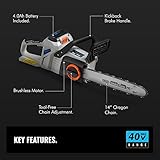 VonHaus 14 Inch 40V Max Cordless Chainsaw with Brushless Motor, Auto-Tension, Kickback Handle, 4.0Ah Lithium-Ion Battery and Charger Kit Included