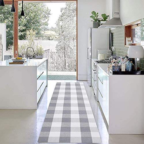 Buffalo Plaid Check Rug Runner Grey 2' x 6' Plaid Farmhouse Gray Runner