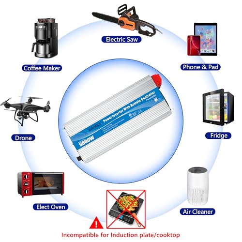 5000Watt Heavy Duty Modified Sine Wave Power Inverter Approved by CETL Converts DC 12volt to AC 120volt with LCD Display 4 AC Sockets with Remote Control for Solar System Truck RV and Emergency