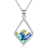 YAFEINI Sterling Silver Ocean Wave Necklace Abalone Shell Wave Pendant Ocean Jewelry Beach Gifts for Women (Abalone shell)