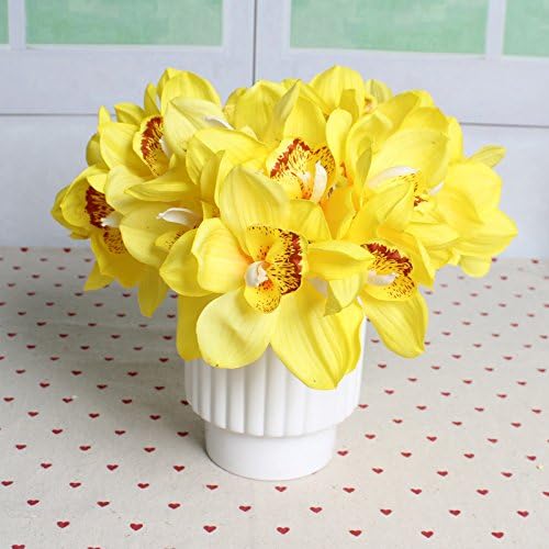 UHBGT Simulation Cymbidium Orchid Artificial Flower Bouquet For Wedding Bridal Bouquet Home Party Decor 6pcs/bouquet(Yellow)