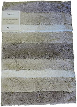 Designers Collection Comfort Bath Rug Mat 17" x 24" Ombre Microfiber Beige Stripes Beige Family