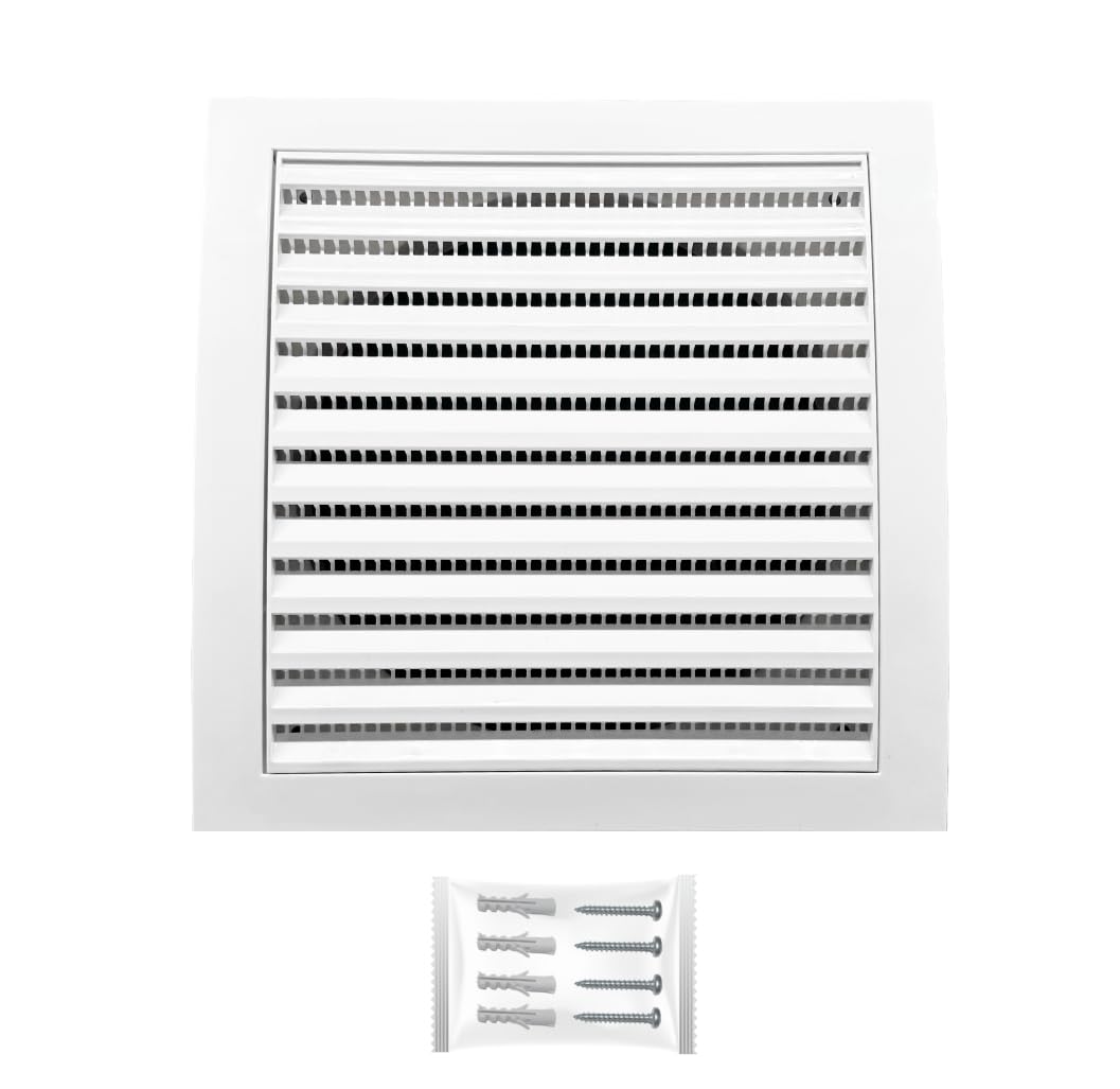 H&C VENT White Ventilation Grille with Connector and Insect Protection 7,5 x 7,5Inch / 190 x 190mm │ Extractor Air Vent Covers for Inside and Outside │ Pipe Covers for Wall Door Window
