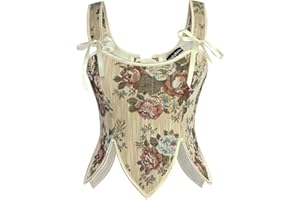 Scarlet Darkness Corset Tops for Women Renaissance Floral Lace Up Boned Bustier with Zip