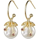 MIKAMU 14K Gold Freshwater Cultured Pearl Earrings for Women CZ cubic zirconia fashion Earring Jewelry Birthday Gifts for Women
