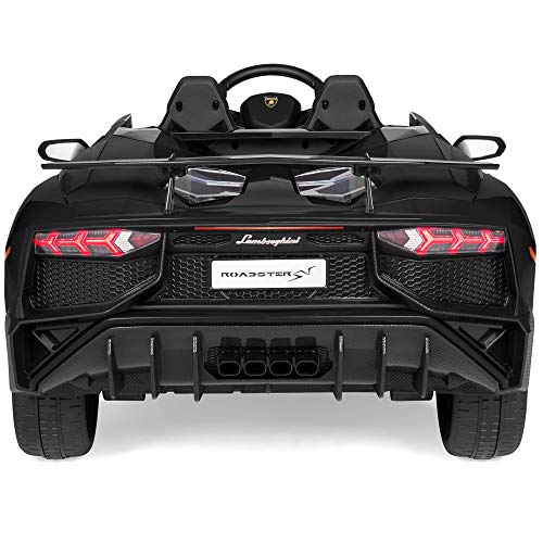 Best Choice Products Kids 12V Ride On Lamborghini Aventador SV Sports Car Toy w/ Parent Control, AUX Cable, 2 Speeds, LED Lights, Sounds - Black - Thumbnail 5