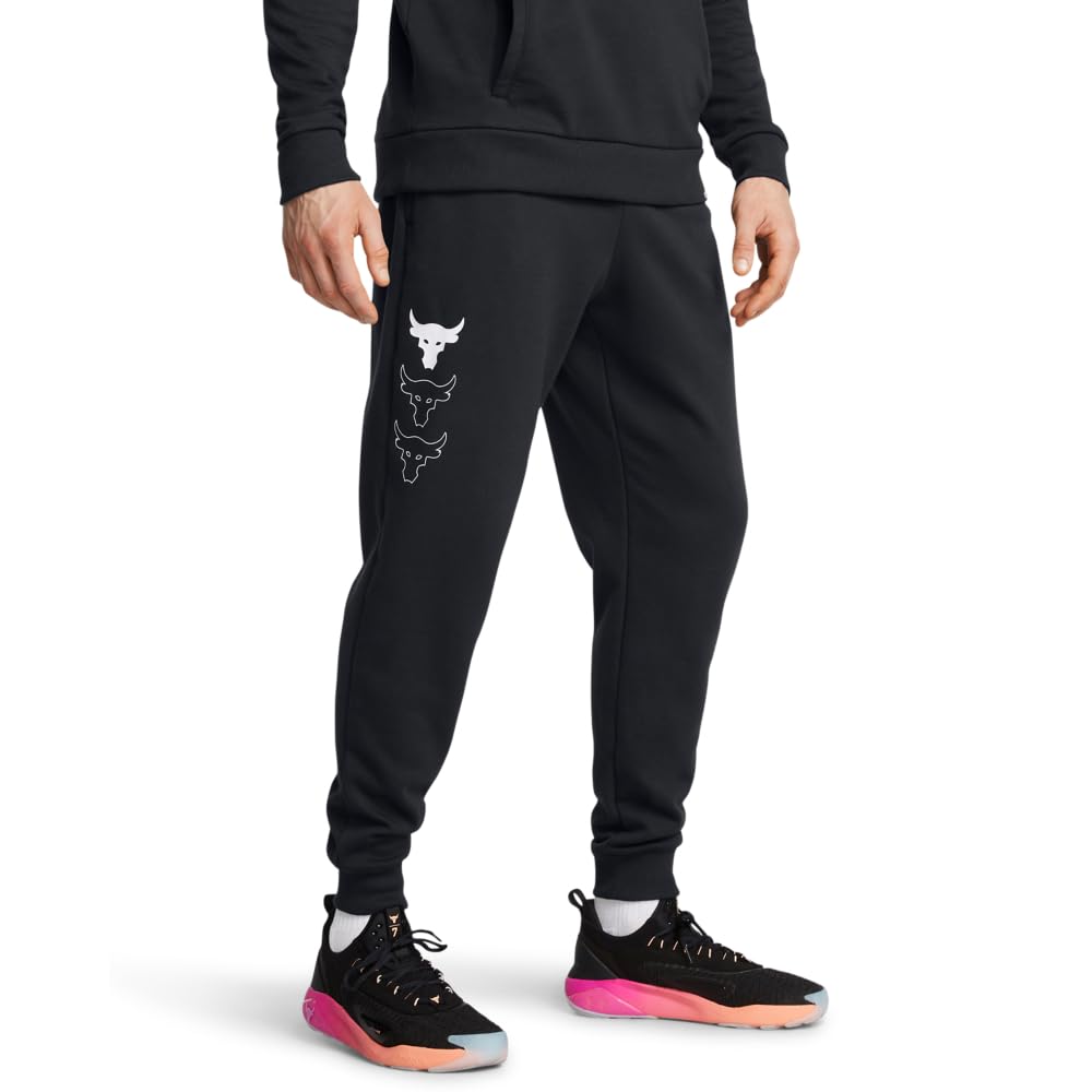 Under Armour Men’s Project Rock Rival Fleece Joggers, (001) Black / / White, XX-Large