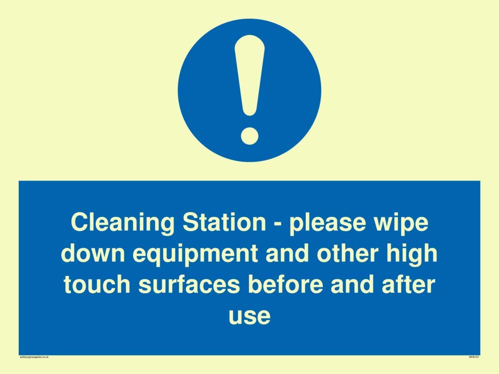 Cleaning Station - please wipe down equipment and other high touch surfaces before and after use