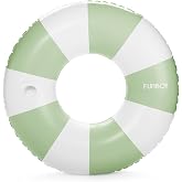 FUNBOY Giant 46" Vintage Green Stripe Pool Tube Float with Cup Holder | Cup Holder, Large Adult Swim Ring, For Summer Pool Parties, Beach &amp; Lake Lounging