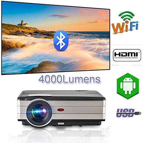 Wifi Projector Home Outdoor, Wireless Bluetooth Projector 4200 Lux HD 1080P Support LED LCD HDMI USB VGA AV Audio for iPhone iPad Android Smart TV Game Consoles PS4 XBOX Wii Blu ray DVD Player Laptop