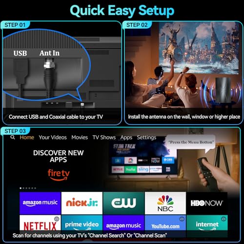 5000+ Miles Range TV Antenna,2026 Strongest Digital Antenna for Local Channels and All Smart/Old TVs,HDTV Antenna Indoor/Outdoor with Amplified Signal Booster-Support 8K 4K 1080p with 40ft Coax Cable