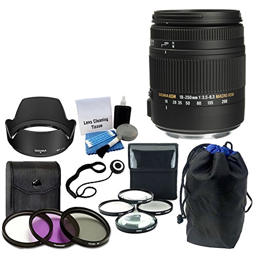 Sigma 18 250mm F3 5 6 3 Dc Macro Os Hsm For Canon Digital Slr Cameras Lens Pouch With 3 Piece Filter Kit Uv Cpl Fld 62mm 4 Piece Close Up Macro Filter Kit Top Value Buy