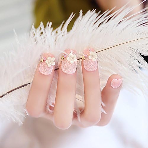 False Nails 24 Pack Acrylic Nails Press on with Glue Crystl False Nails Different Size Fingernails DIY Nail Art Tips Cover for Girls Women Bridal Wedding Dating Party (Pink)