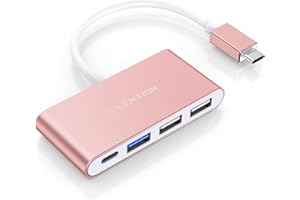 LENTION 4-in-1 USB-C Hub with Type C, USB 3.0, USB 2.0 Compatible 2023-2016 MacBook Pro 13/14/15/16, New Mac Air/Surface, ChromeBook, More, Multiport Charging & Connecting Adapter (CB-C13, Rose Gold)