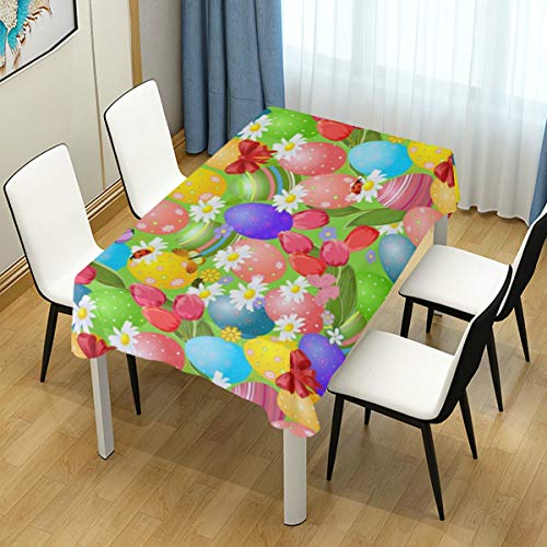 ASVIP Easter Eggs Tablecloth, Spring Easter Day Colorful Eggs Flowers Polyester