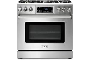 THOR Kitchen 36-Inch Gas Range with Tilt Panel and Self-Cleaning Oven in Stainless Steel - Model TRG3601