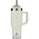 HydrationHub USA Pelican Porter™ Dual - 40 oz. Dual Lid, Recycled Double Wall Stainless Steel Travel Tumbler, Linen