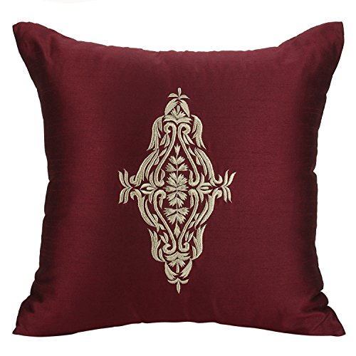 Maroon Damask Accent Pillow Cover For Couch - Maroon Gold Throw Pillow Cover - Embroidered Decorative Pillows For Bed (Maroon, 18x18 inches)- By The White Petals