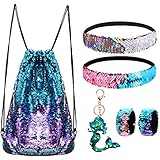 Mermaid Reversible Sequin Drawstring Backpack/Bag Blue/Purple for Kids Girls