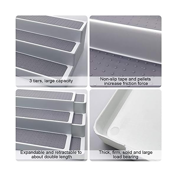 Semlos Expandable Spice Rack, 3-Tier Seasoning Shelf, Non-Slip Flavoring Organizer for Kitchen Pantry Cabinets Cosmetics…