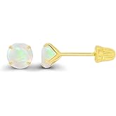Solid 14k Gold Hypoallergenic 4mm Round Birthstone Solitaire Prong Set Screw Back Stud Earrings