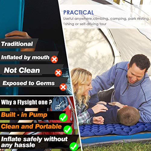 Flysight Camping Sleeping Pad for Backpacking Advanced Hand Press Compact Air Sleeping Pad with Pillow for Camping Ultralight Self Inflatable Sleeping Mat Mattress 1.18" Larger for Hiking (Dark Blue)