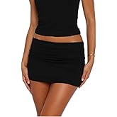 Suagox Y2k Mini Skirts for Women Casual Fold Over Mid Waist Bodycon Pencil Skirt Stretchy Trendy Party Going Out Streetwear