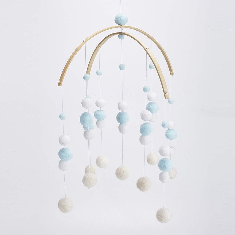 WDDH Baby Crib Mobile,Sleeper Mobile Felt Ball Wooden Beads Wind Chime Hanging Ornament Baby Rattle Mobile for Your Boy or Girl Babies Bed Room