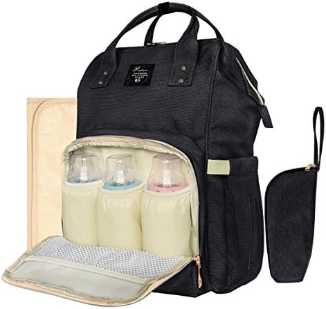 All in One Multifunction Diaper Bag Backpack Baby Nappy Bag for Mom and Dad - with Changing Pad and Insulated Pouch,14 Pockets, Black