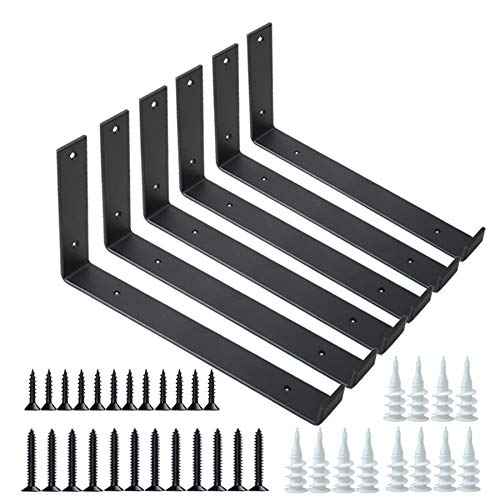 Shelf Brackets 12 Inch 6PCS Heavy Duty Frosted Black Bracket for
