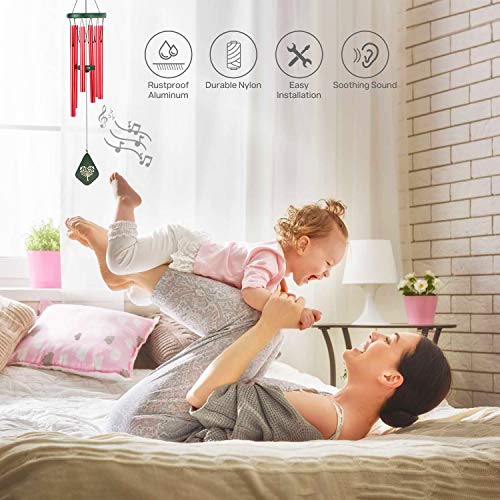 Lemecima Carillon éolien 31,6 Pouces Décor intérieur extérieur avec des Tons mélodiques apaisants Cloche réglable avec 6 Touches avec Mode muet, Rouge et Vert