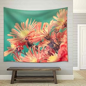 red Autumn Flowers in Vintage Style - Fabric Wall Tapestry Home Decor - 51x60 inches