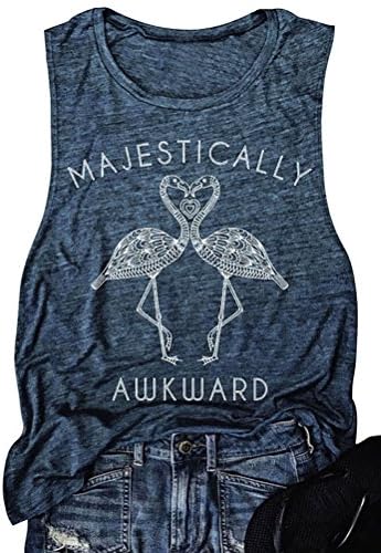 ZJP Women Round Neck Flamingo Print Awkward Letter Print Shirt Tank Tops Camis