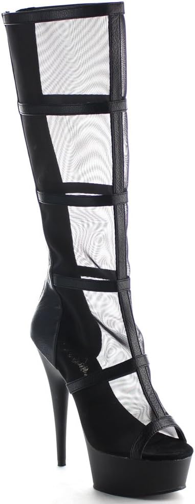 Pleaser 6" Heel, 1 3/4" PF Open Toe Knee High Caged Boot, Back Zip