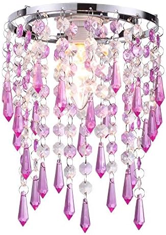 THLC Stylish Easy Fit Non Electric Ceiling Pendant Light with Purple and Clear Jewel Drops