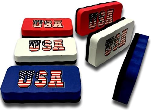 ItemMax Whiteboard Eraser with Ez-Erase Felt, Set of 6 USA Flag Dry Erase Erasers for Home, Office and School Classroom Teacher