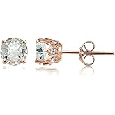 Rose Gold Flashed Sterling Silver Genuine, Created and Simulated Gemstone and Cubic Zirconia Accents Crown Stud Earrings