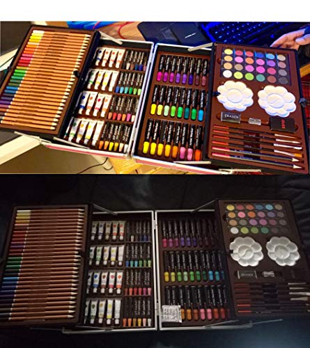 H & B Deluxe Art Set 145-Piece 2 Layers, Kids Art Supplies for Drawing, Painting, Portable Aluminum Case Art Kit for Kids, Teens, Adults Great Gift for Beginner and Serious Artists, Pink