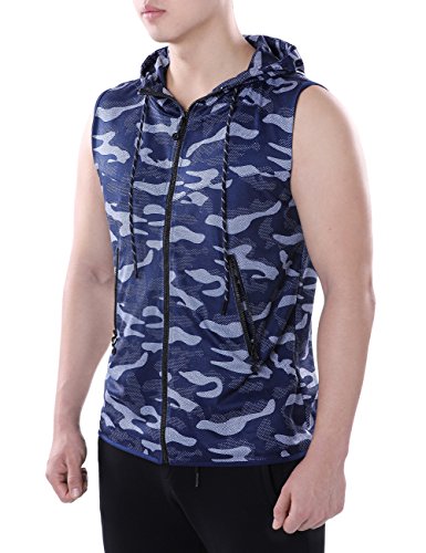 HEQU Men's Camo Hoodie Vest Sleeveless Casual Fitness Zip-up Active Tank Tops Camouflage L
