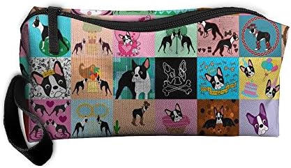 Huadduo Crazy Faux Boston Terrier Cosmetic Bag, Portable Travel Makeup Case Pouch Toiletry Wash Organizer.