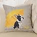 Fjfz Boston Terrier with Yellow Umbrella Dog Lover Decor Gift Cute Funny Decoration Cotton Linen Home Decorative Throw Pillow Case Cushion Cover for Sofa Couch, 18