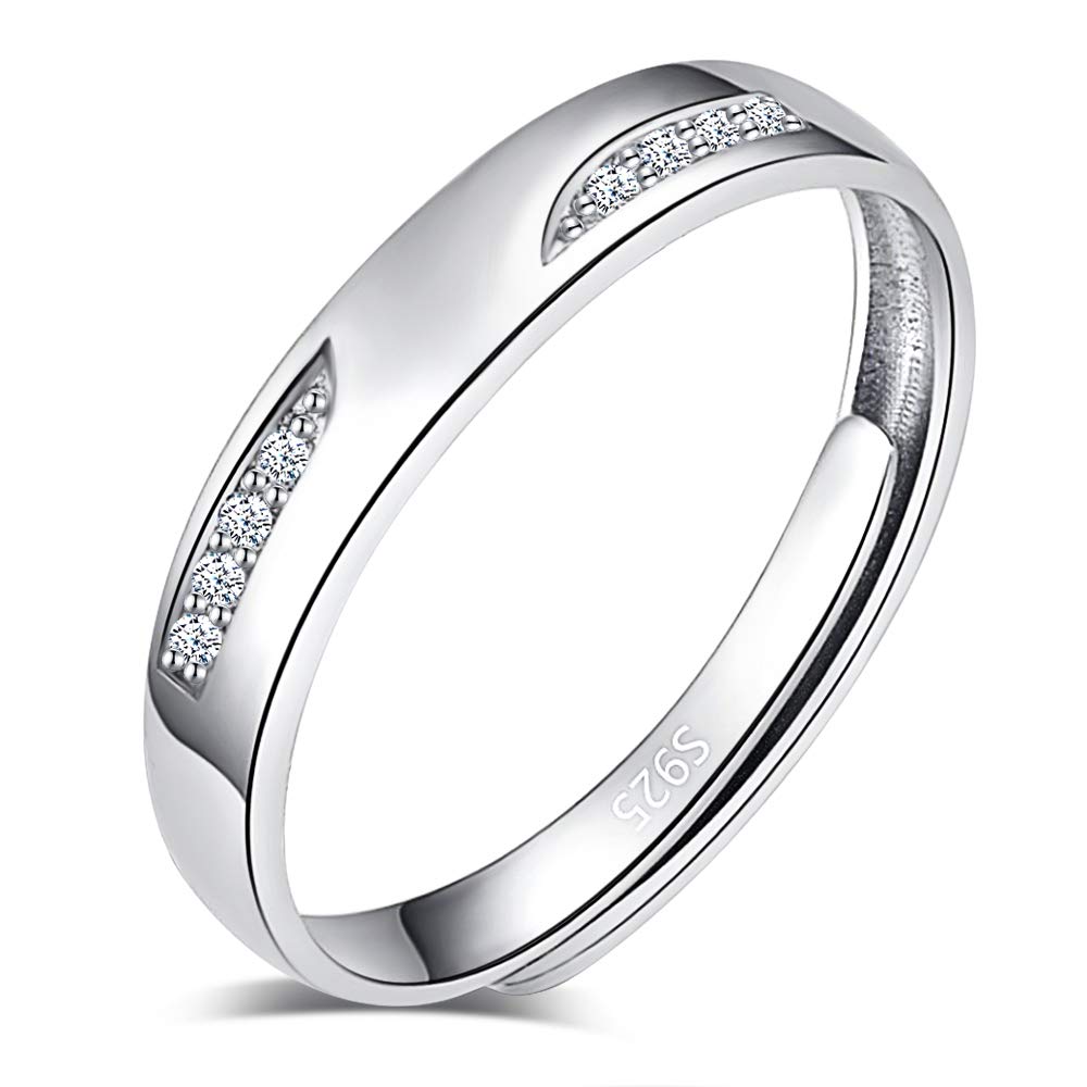 CPSLOVE 925 Sterling Silver Couple Ring, Simple Men's and Women's ring, Inlaid Zircon, Adjustable Size, Elegant engagement ring, wedding ring